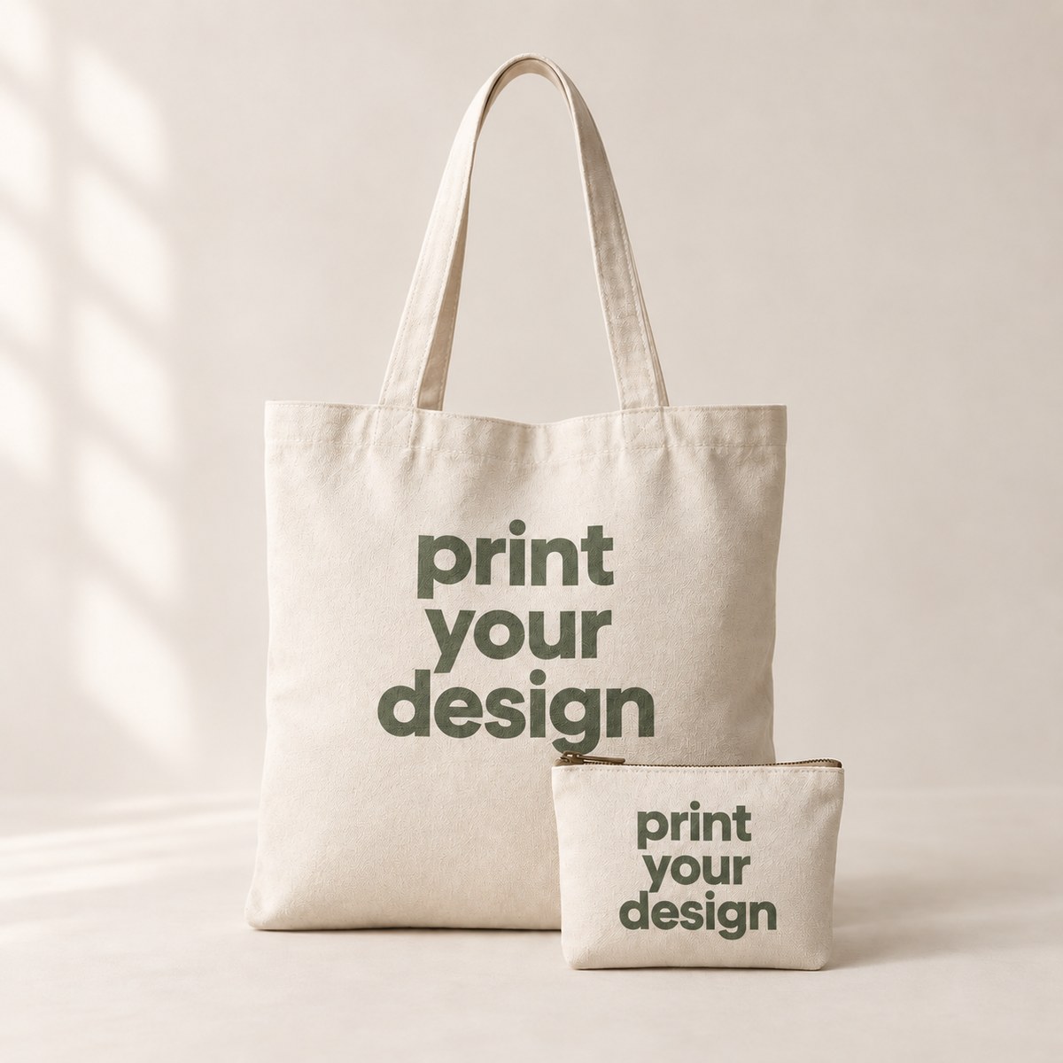 Customizable tote bag and zipper pouch printed with print your design