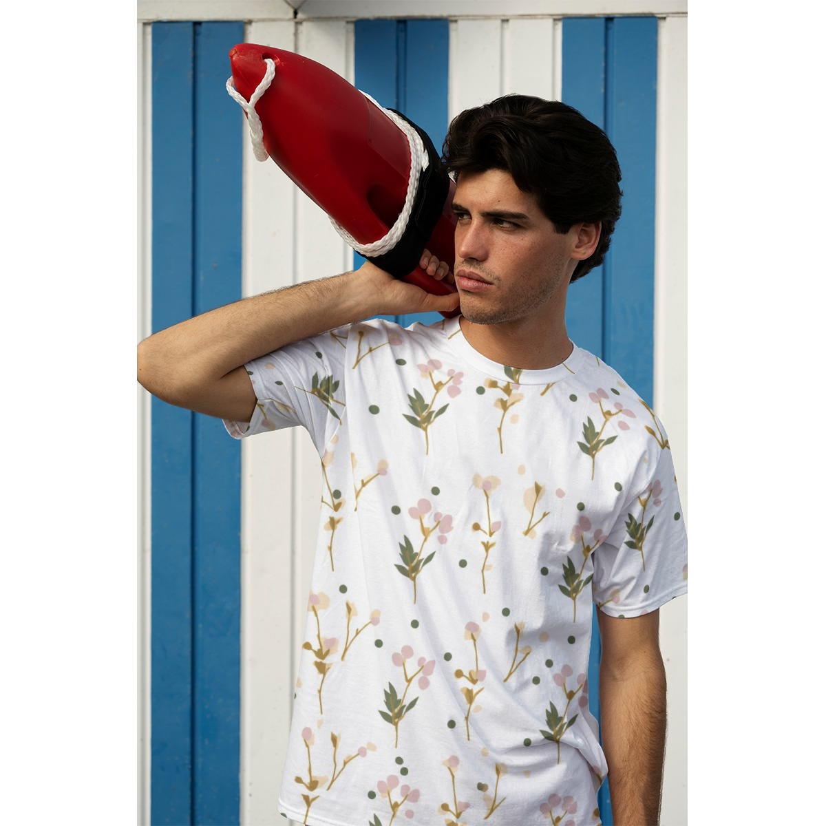 Floral printed shirt on model